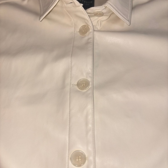 Bagatelle Faux Leather Collared Shirt Dress Buttons Cream size Large - Picture 4 of 8